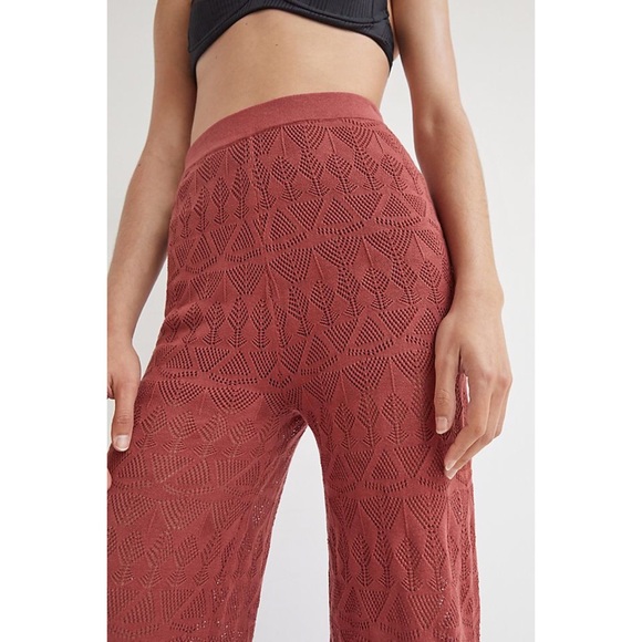 NWT ANTHROPOLOGIE FLAT WHITE POINTELLE WIDE LEG PANTS IN CLAY - Picture 6 of 9